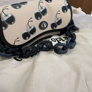 Cream and Navy/Black Cherry Coachtopia bag with  Chain Strap